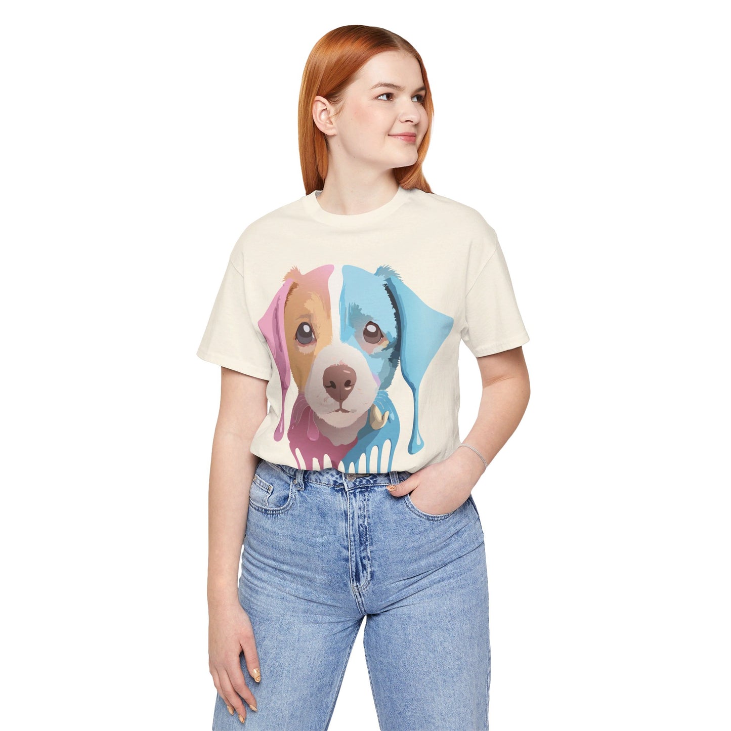 Natural Cotton Tee Shirt with Dog