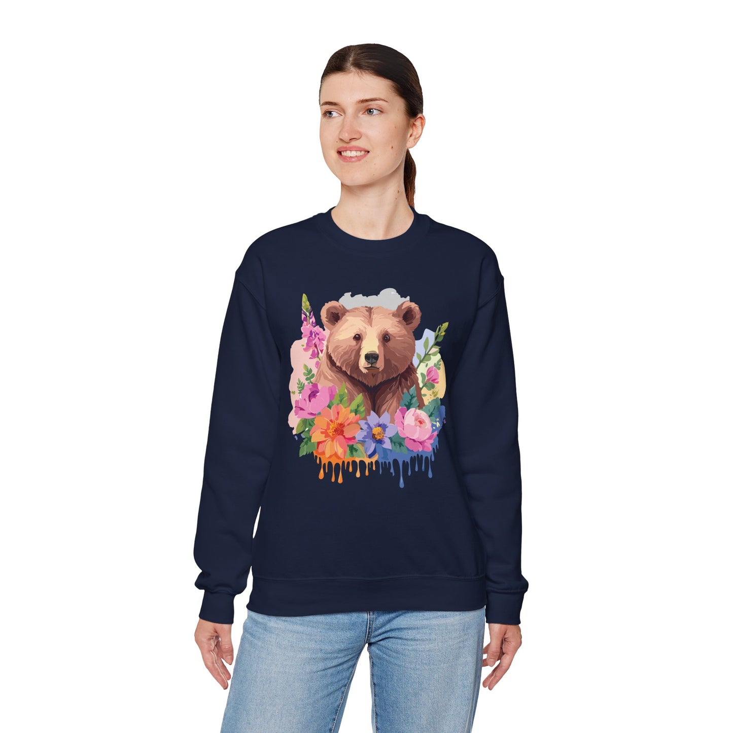 Unisex Floral Bear Sweatshirt, Animals Sweatshirt, Floral Sweatshirt, Art Design Sweatshirt