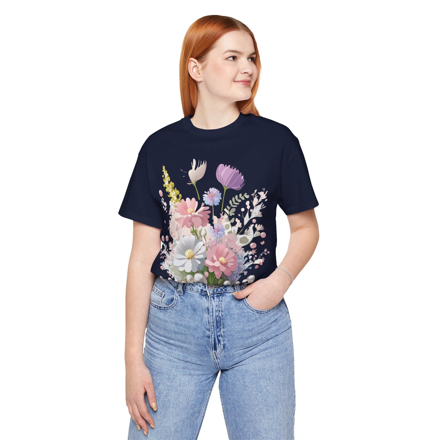 Natural Cotton Tee Shirt with Flowers