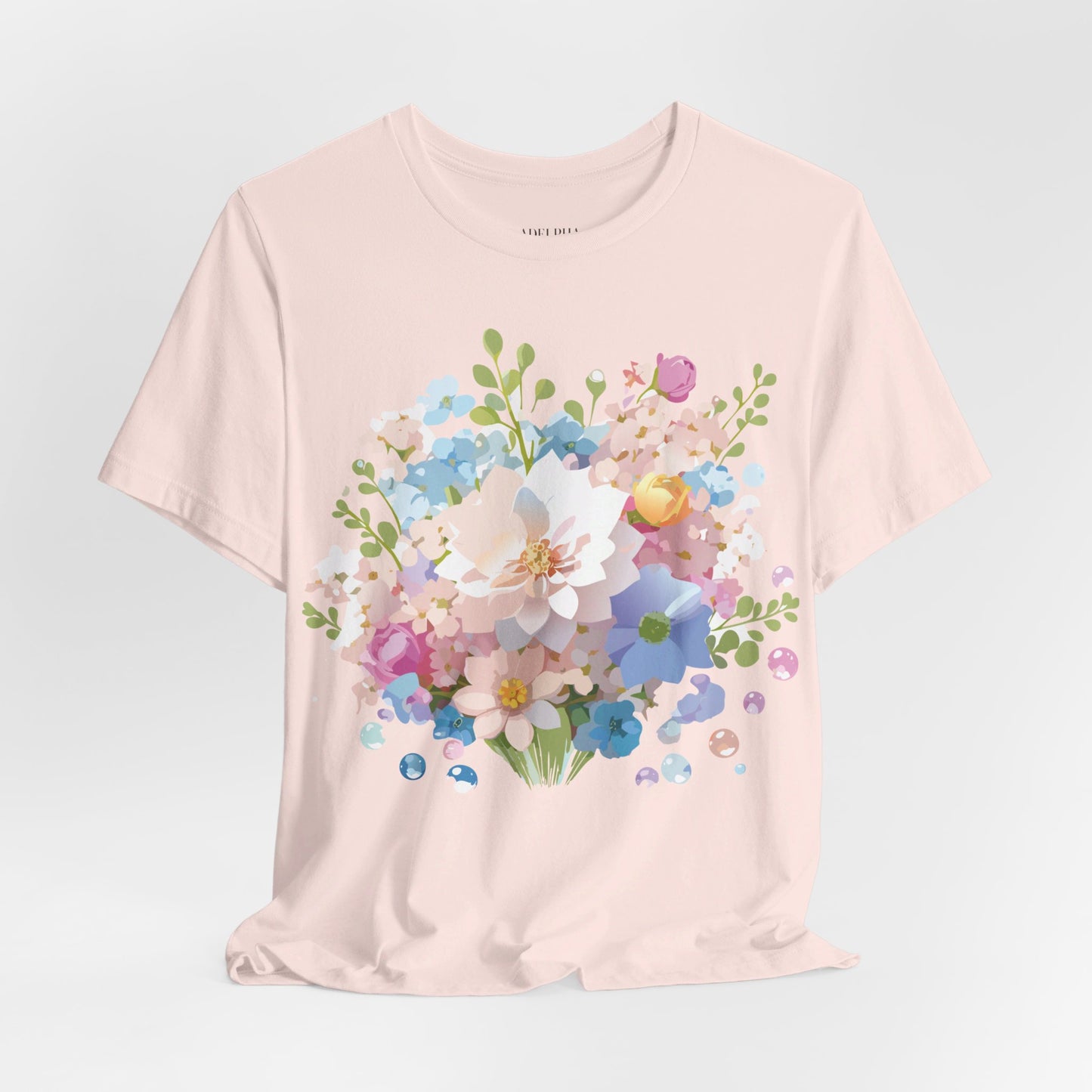 Natural Cotton Tee Shirt with Flowers