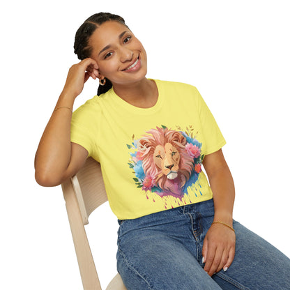Lion Shirt Unisex Floral Lion Tee 100 Percent Cotton Softstyle Gildan 64000