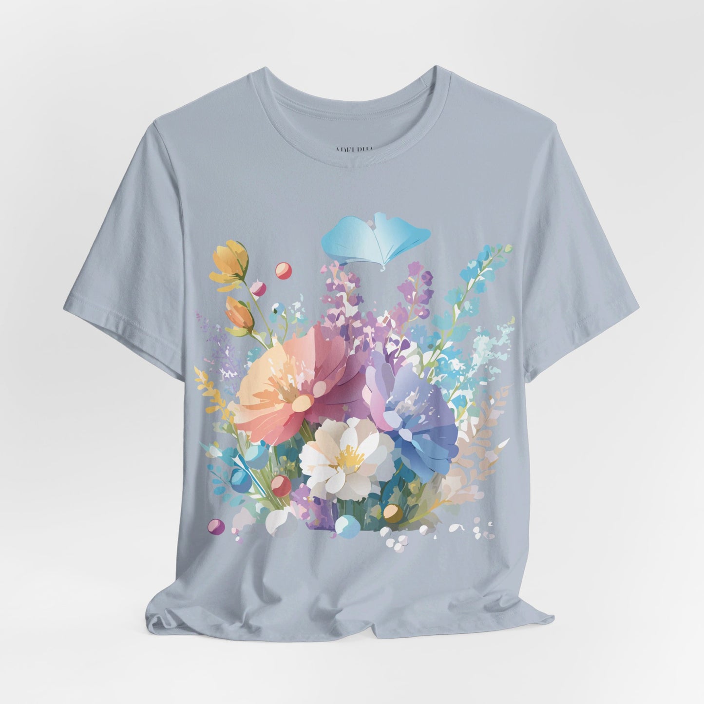 Natural Cotton Tee Shirt with Flowers