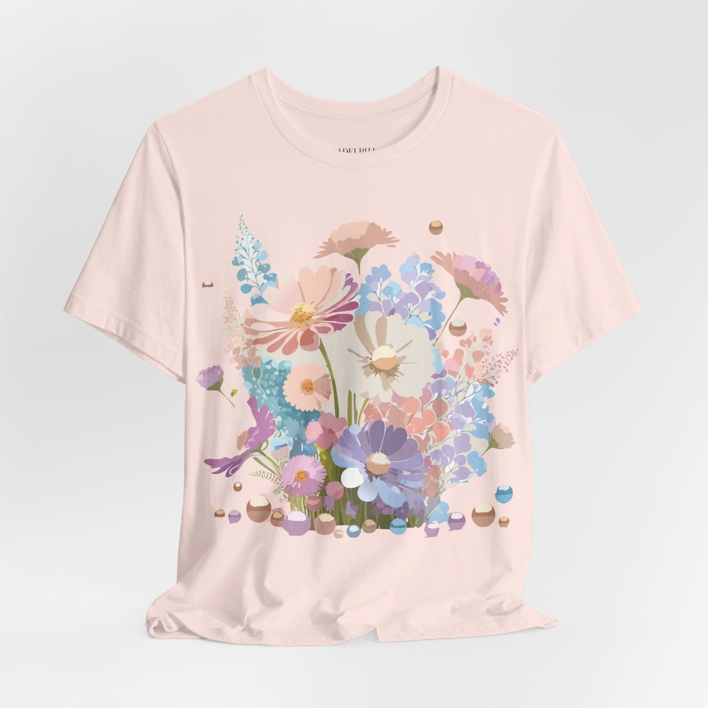 Natural Cotton Tee Shirt with Flowers