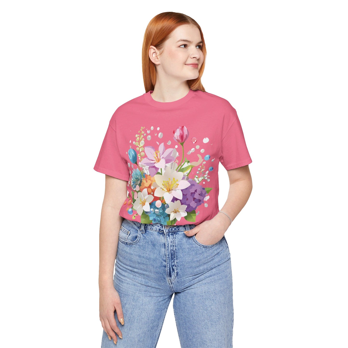 Natural Cotton Tee Shirt with Flowers