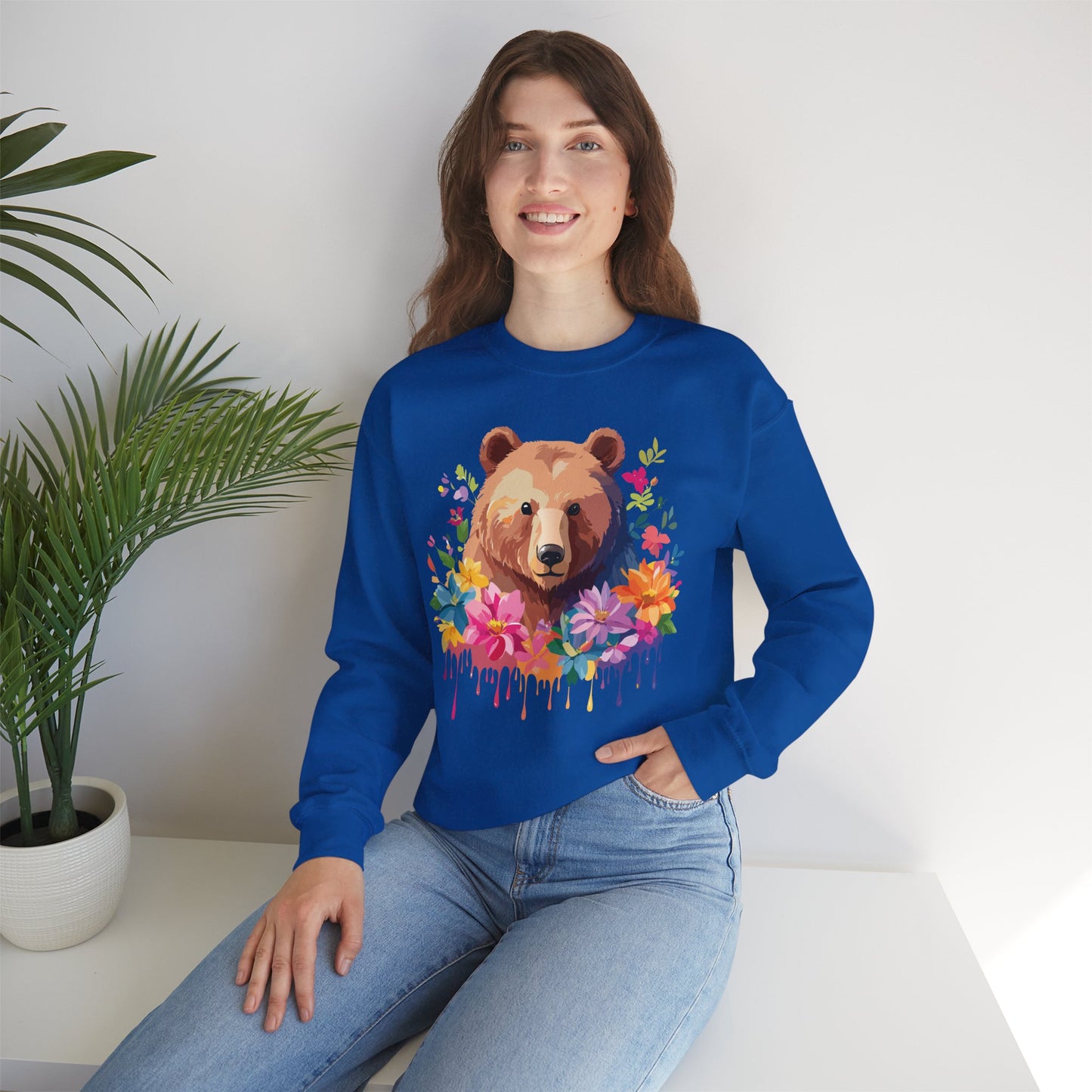 Unisex Floral Bear Sweatshirt, Animals Sweatshirt, Floral Sweatshirt, Art Design Sweatshirt