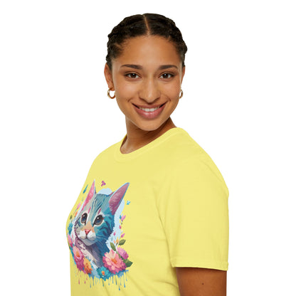 Cat Shirt Unisex Tee Kitten Cat Tee Softstyle 100 Percent Cotton Gildan 64000