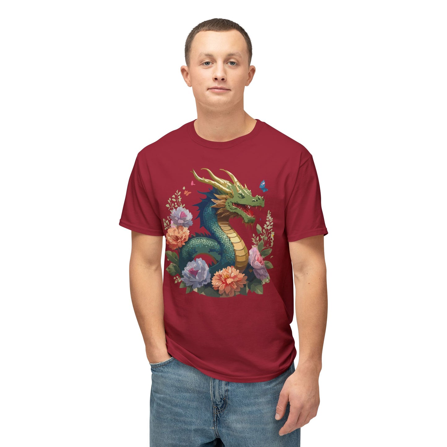 Dragon T-Shirt, Vintage Dragon Tee, Floral Tees, Dragon Art Design Shirt, Tee Shirt with Dragon 1