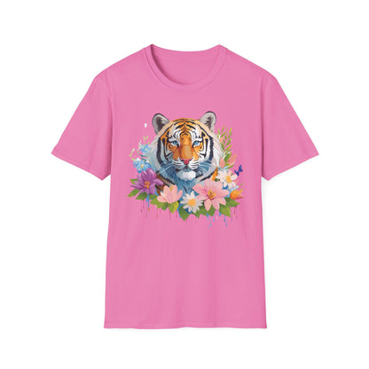 Tiger Print Unisex Softstyle T Shirt 100 Percent Ring Spun Cotton Tee
