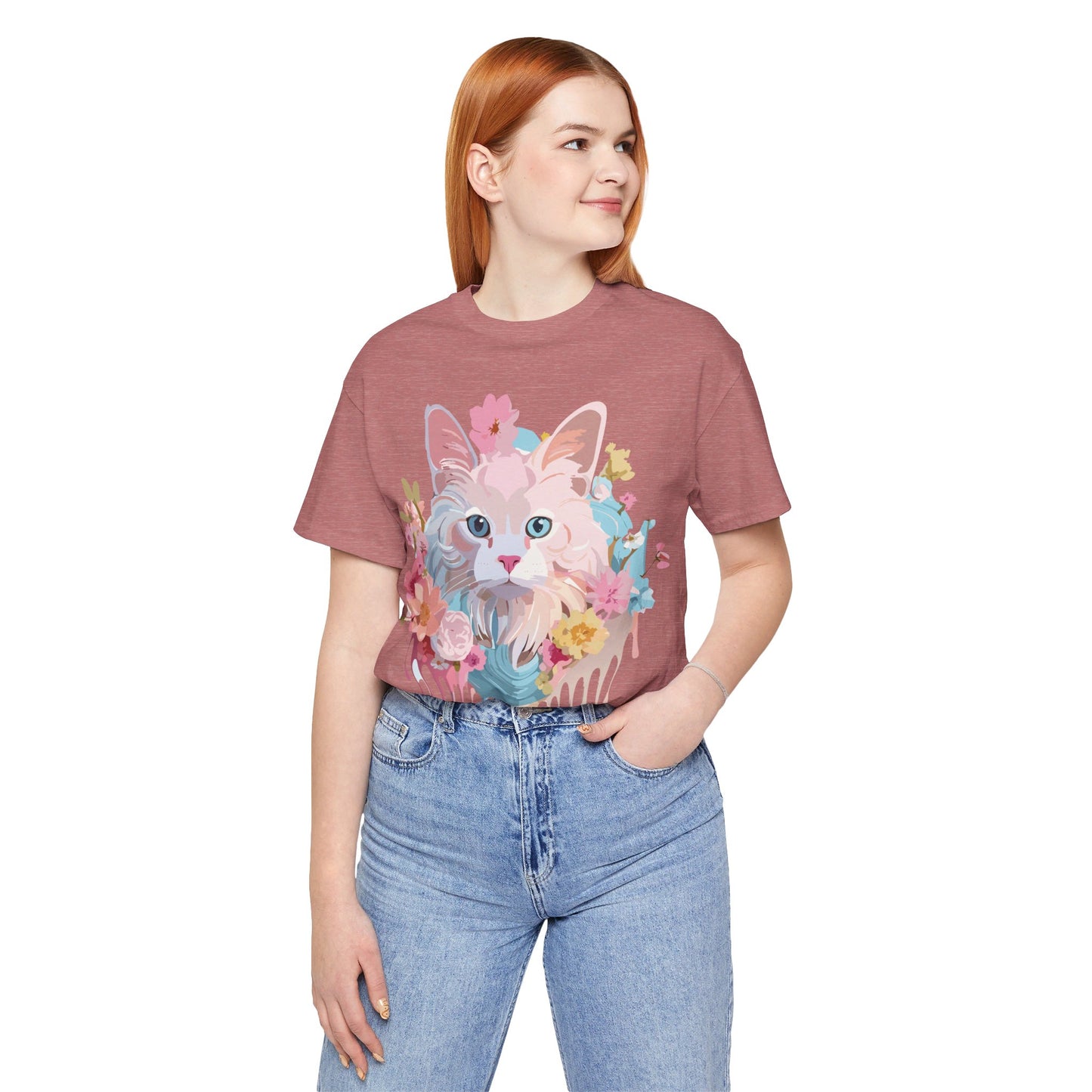 Natural Cotton Tee Shirt with Cat