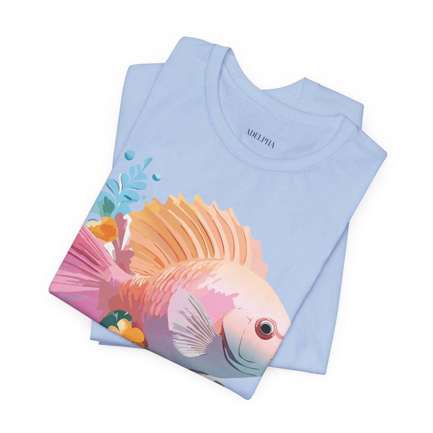 Natural Cotton Tee Shirt with Fish