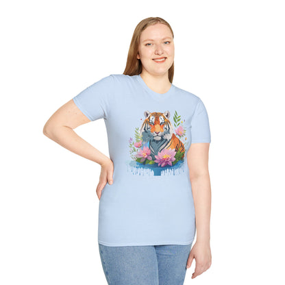 Tiger Print Unisex T Shirt Gildan Softstyle 64000 Animal Tee