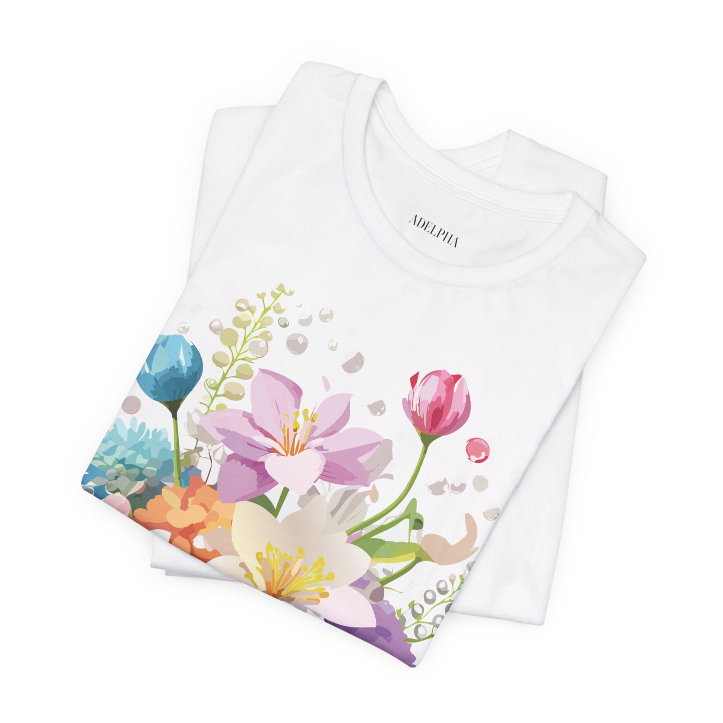 Natural Cotton Tee Shirt with Flowers