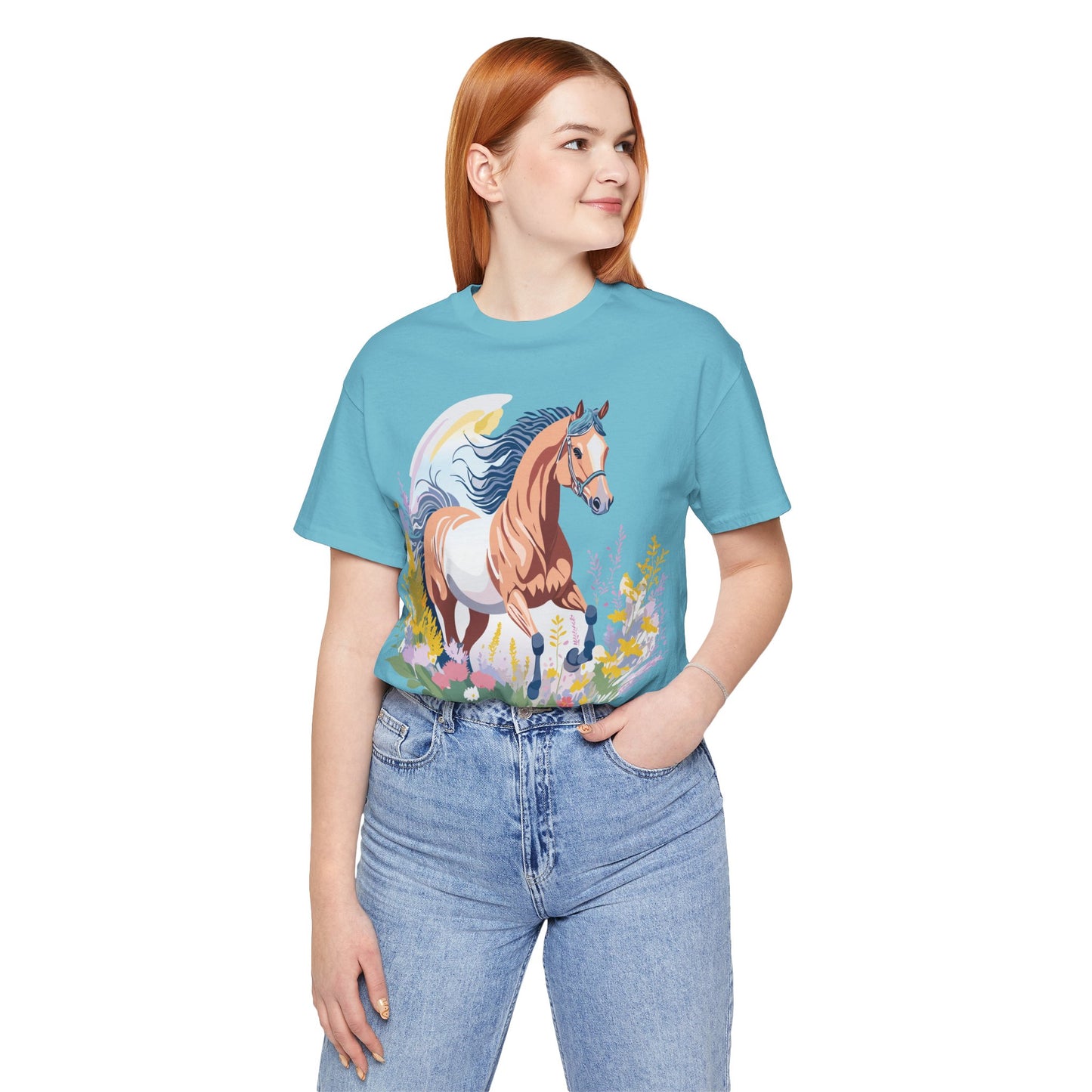 Natural Cotton Tee Shirt with Horse