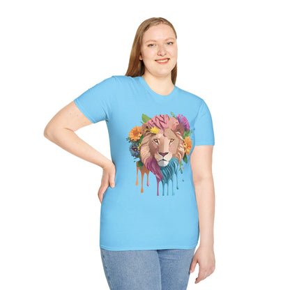 Floral Lion Shirt Unisex Tee Animal Print Gildan Softstyle 64000