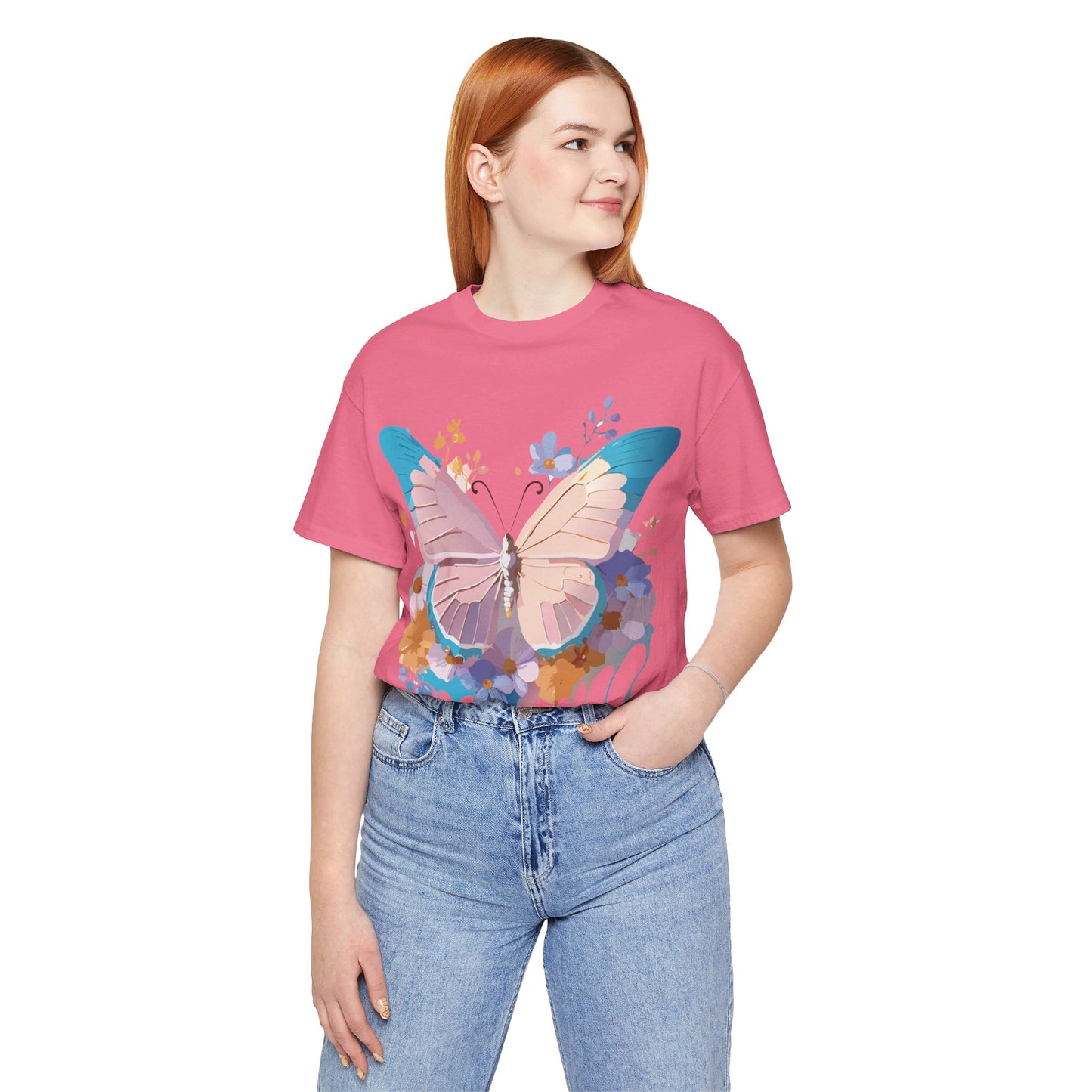 Natural Cotton Tee Shirt with Butterfly