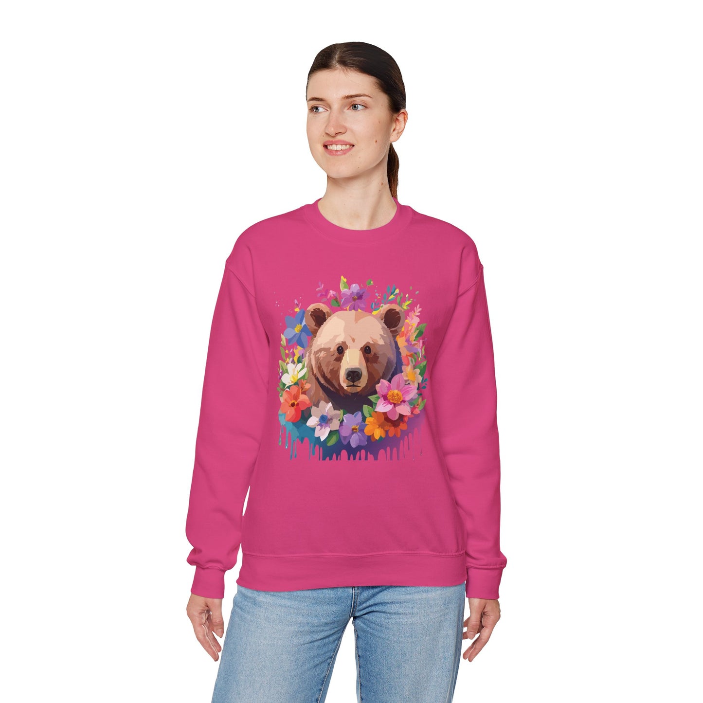 Unisex Floral Bear Sweatshirt, Animals Sweatshirt, Floral Sweatshirt, Art Design Sweatshirt
