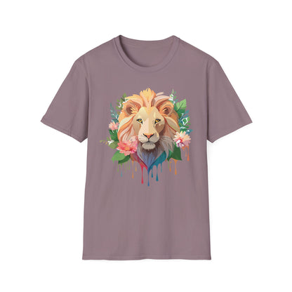 Gildan Unisex Lion Shirt Floral Lion Tee Animal Print Softstyle Tee