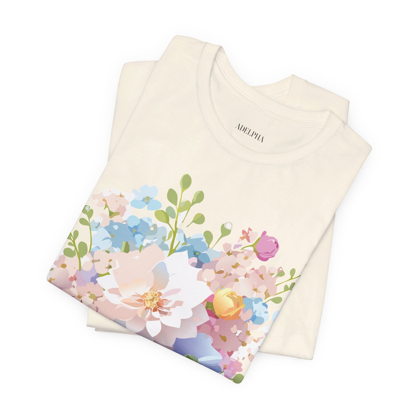 Natural Cotton Tee Shirt with Flowers