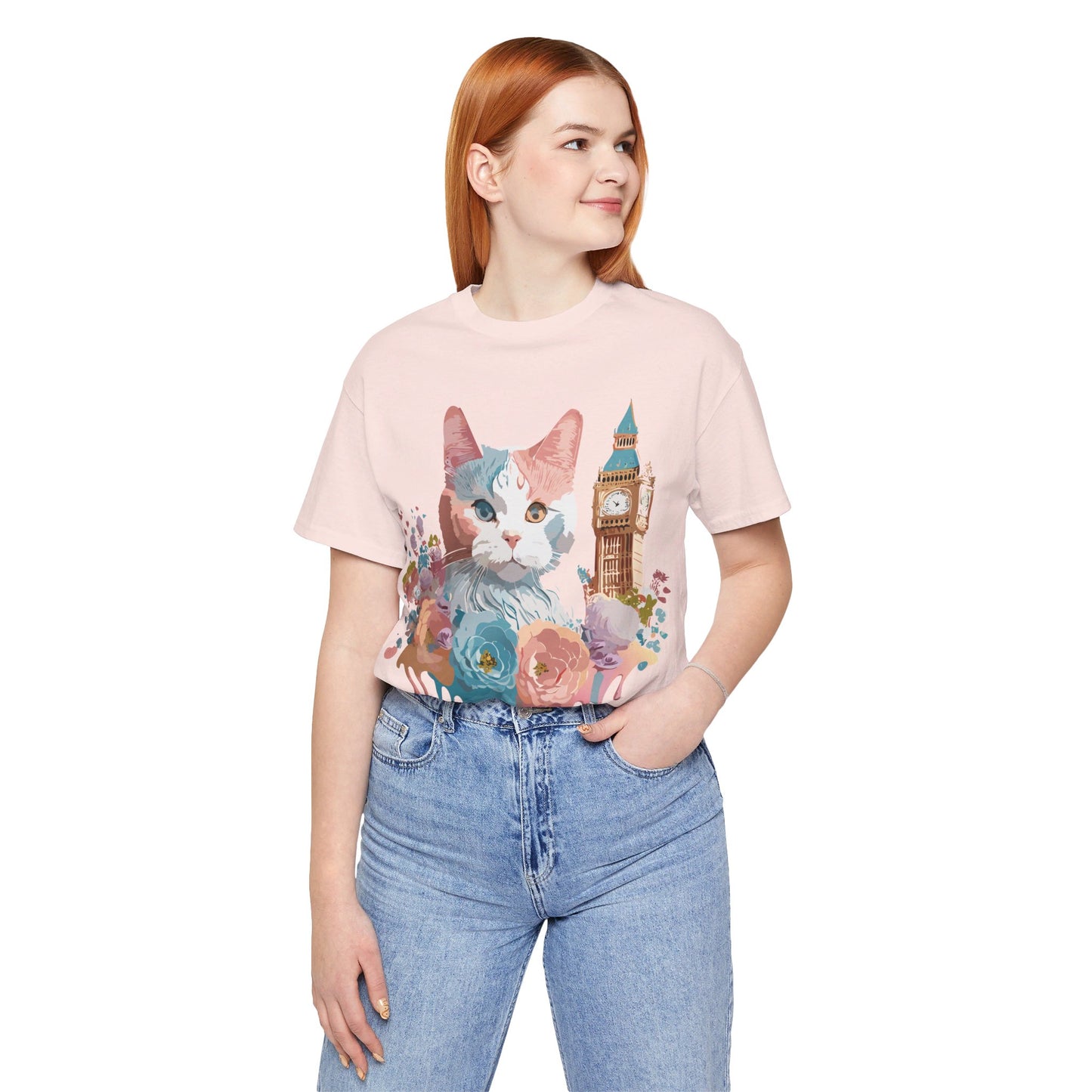 Natural Cotton Tee Shirt with Cat