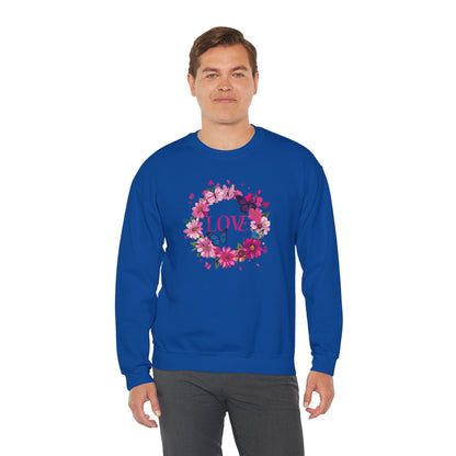 Unisex Floral Love Sweatshirt Butterfly Print 50 50 Cotton Poly Valentines Day