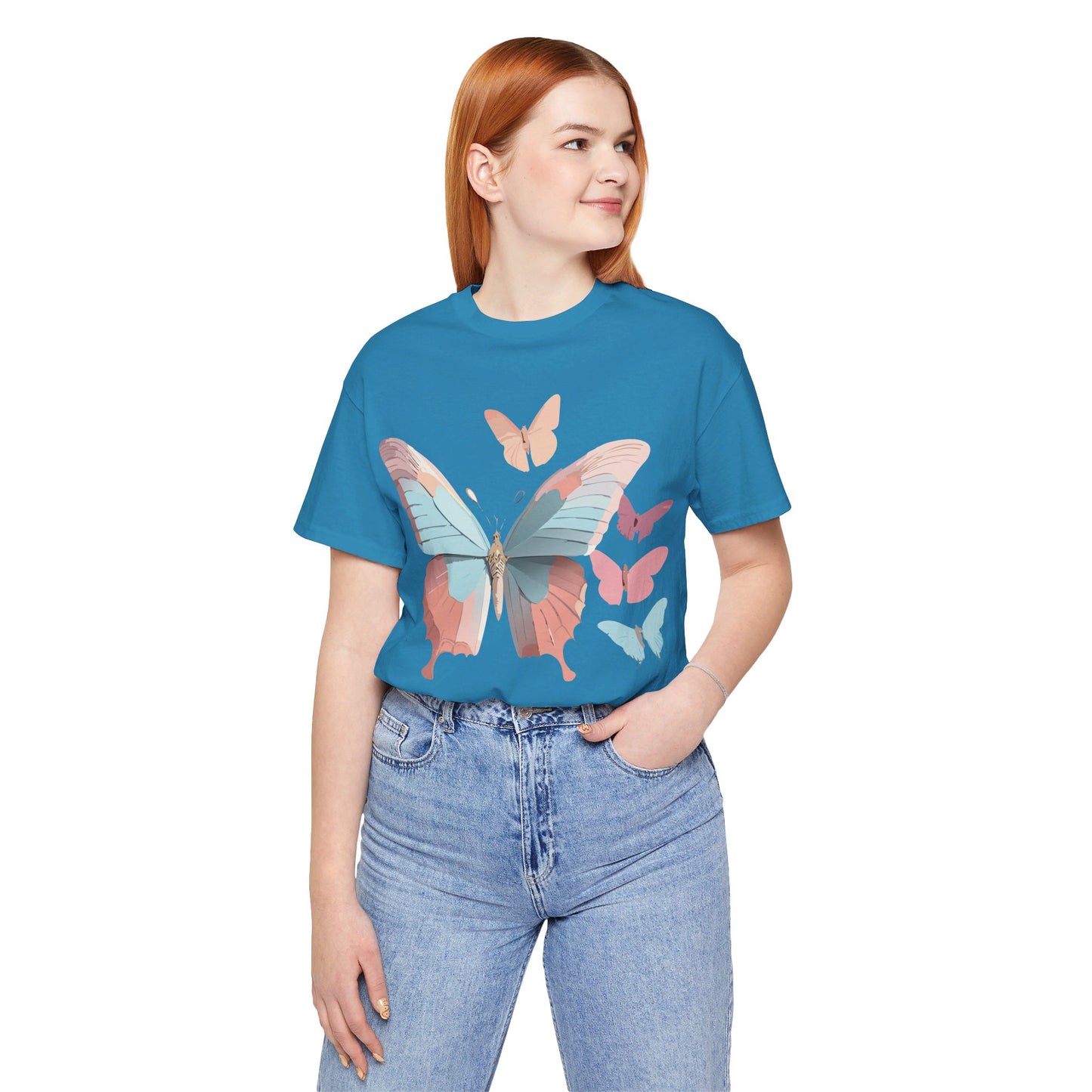 Natural Cotton Tee Shirt with Butterfly