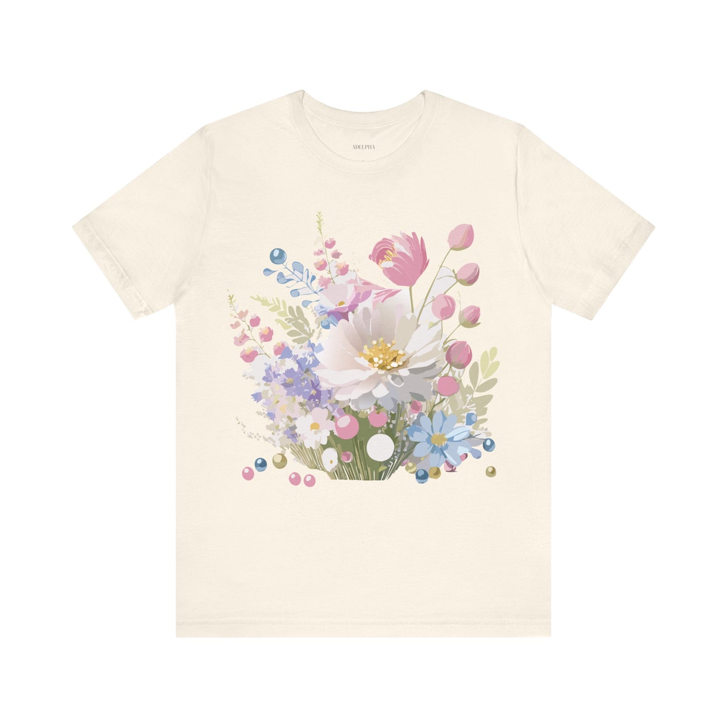 Natural Cotton Tee Shirt with Flowers