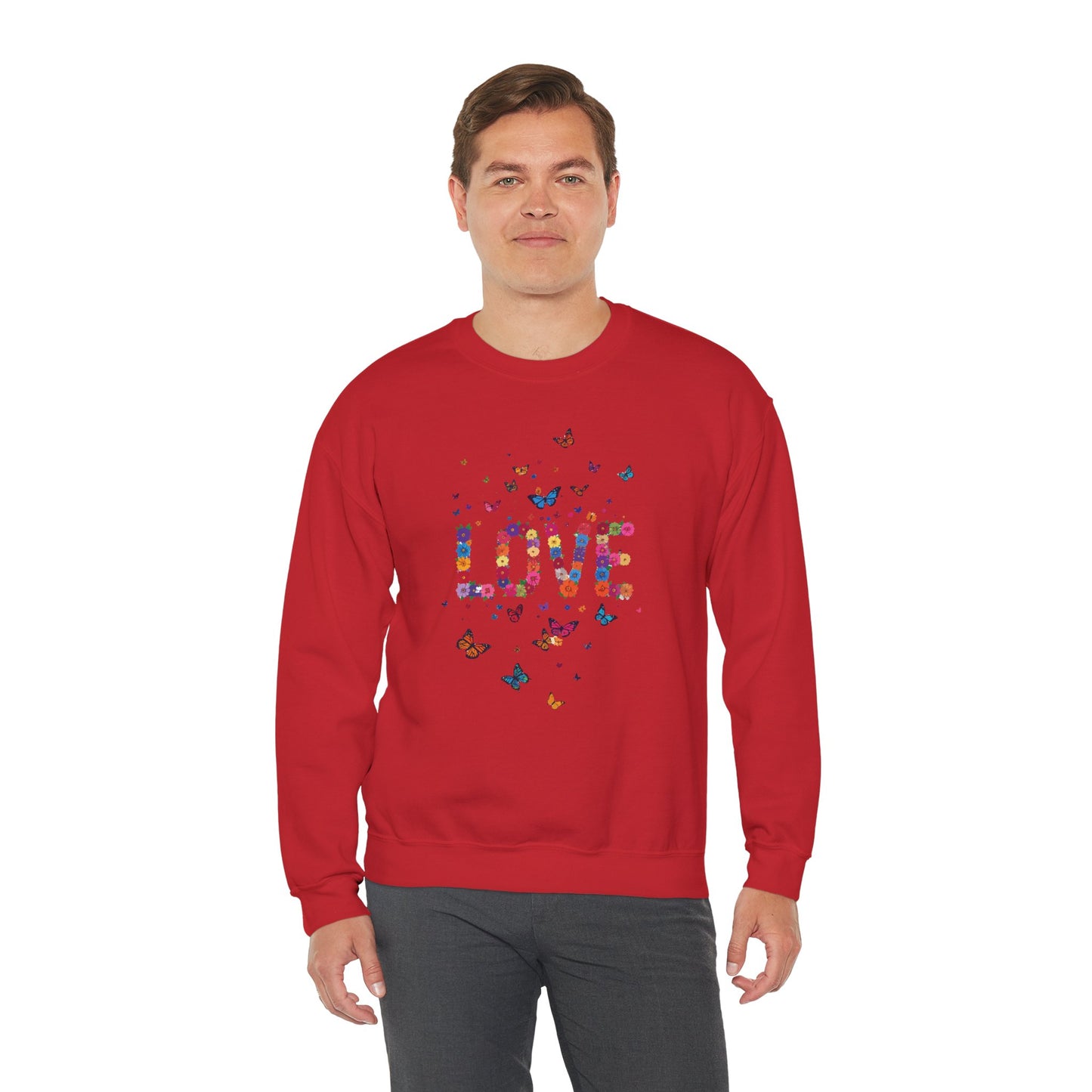 Unisex Floral Love Sweatshirt Fifty Fifty Cotton Poly Valentines Day