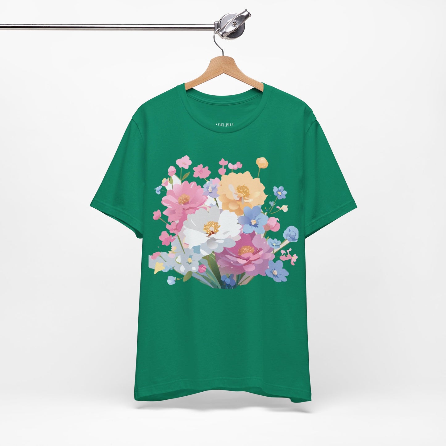 Natural Cotton Tee Shirt with Flowers