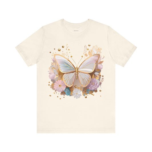 Natural Cotton Tee Shirt with Butterfly