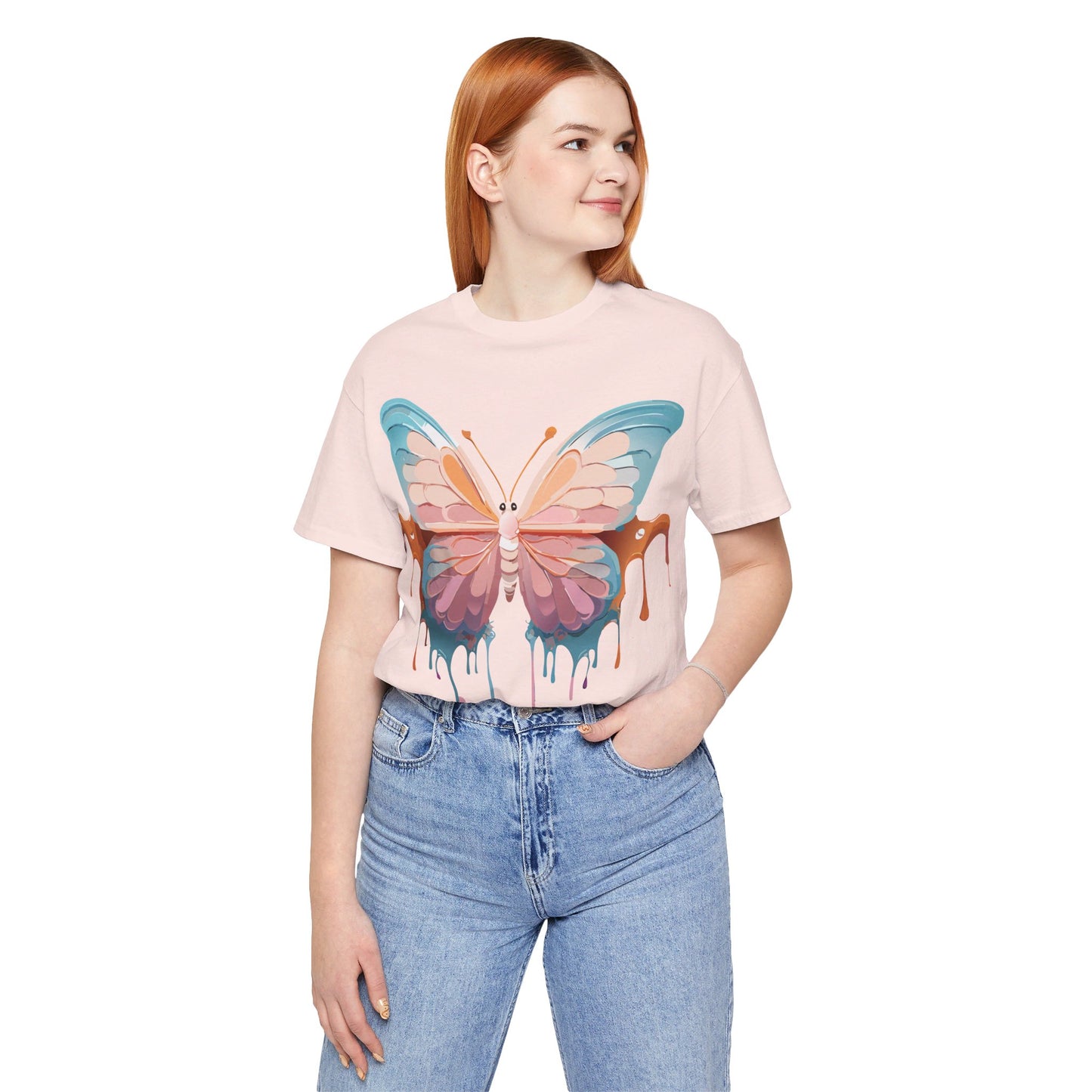 Natural Cotton Tee Shirt with Butterfly