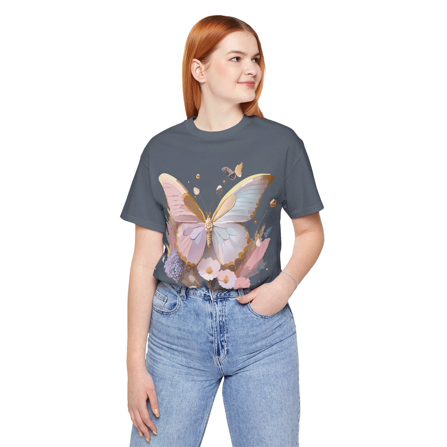 Natural Cotton Tee Shirt with Butterfly