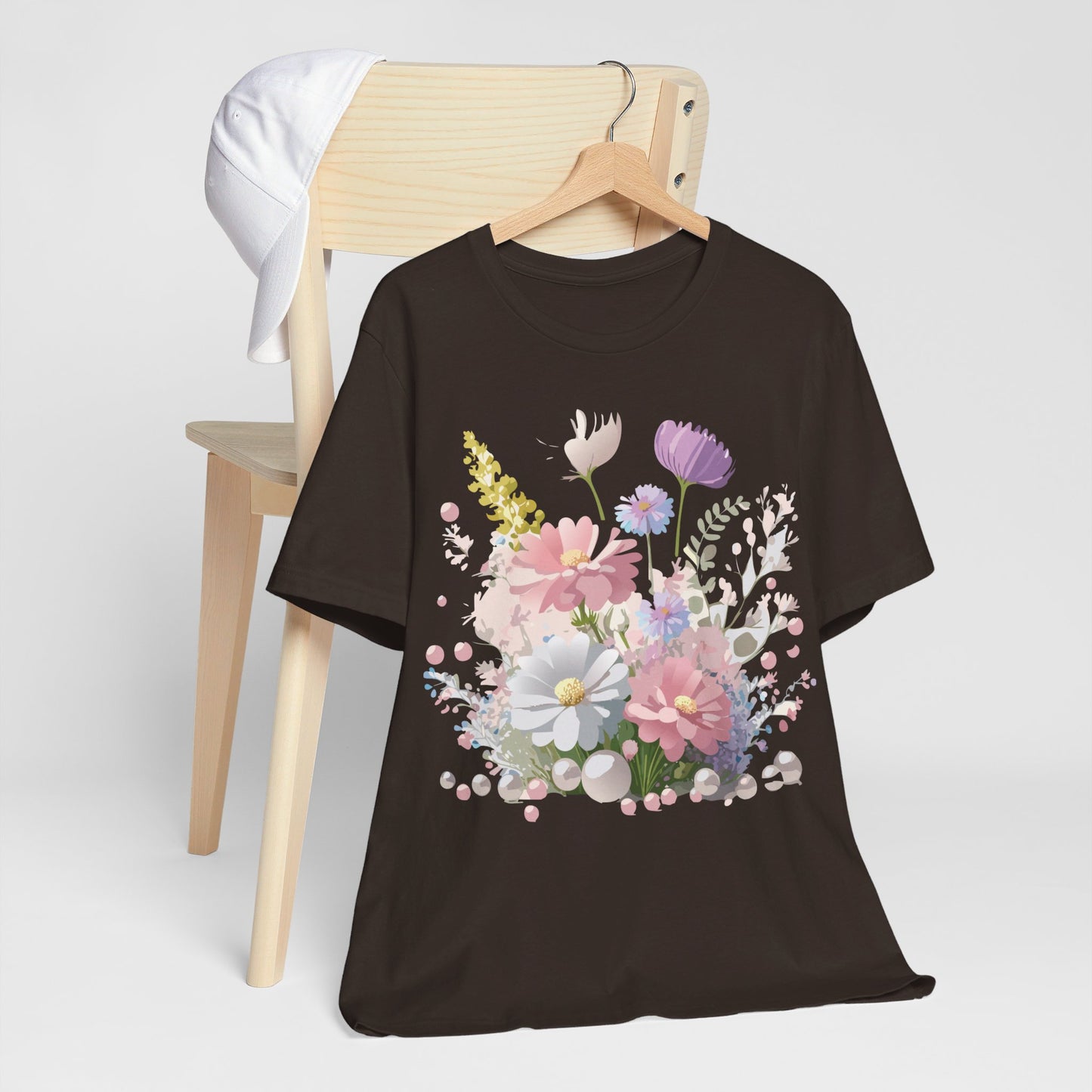 Natural Cotton Tee Shirt with Flowers