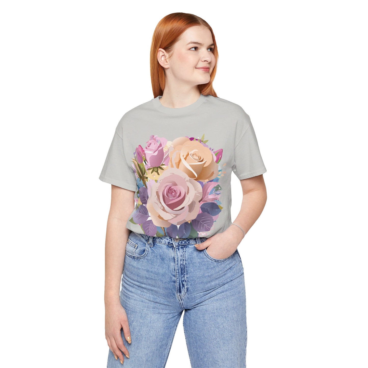 Natural Cotton Tee Shirt with Flowers