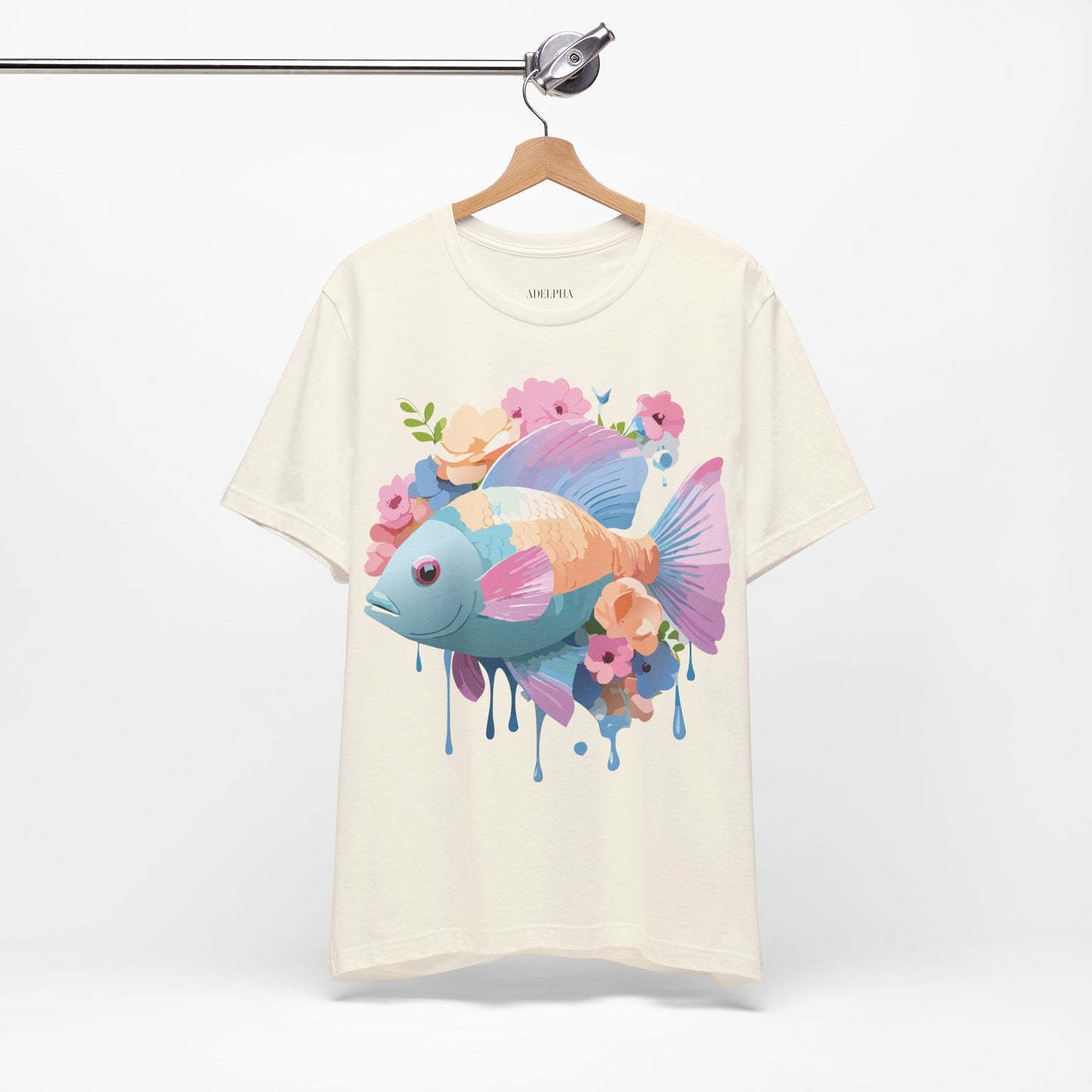 Natural Cotton Tee Shirt with Fish