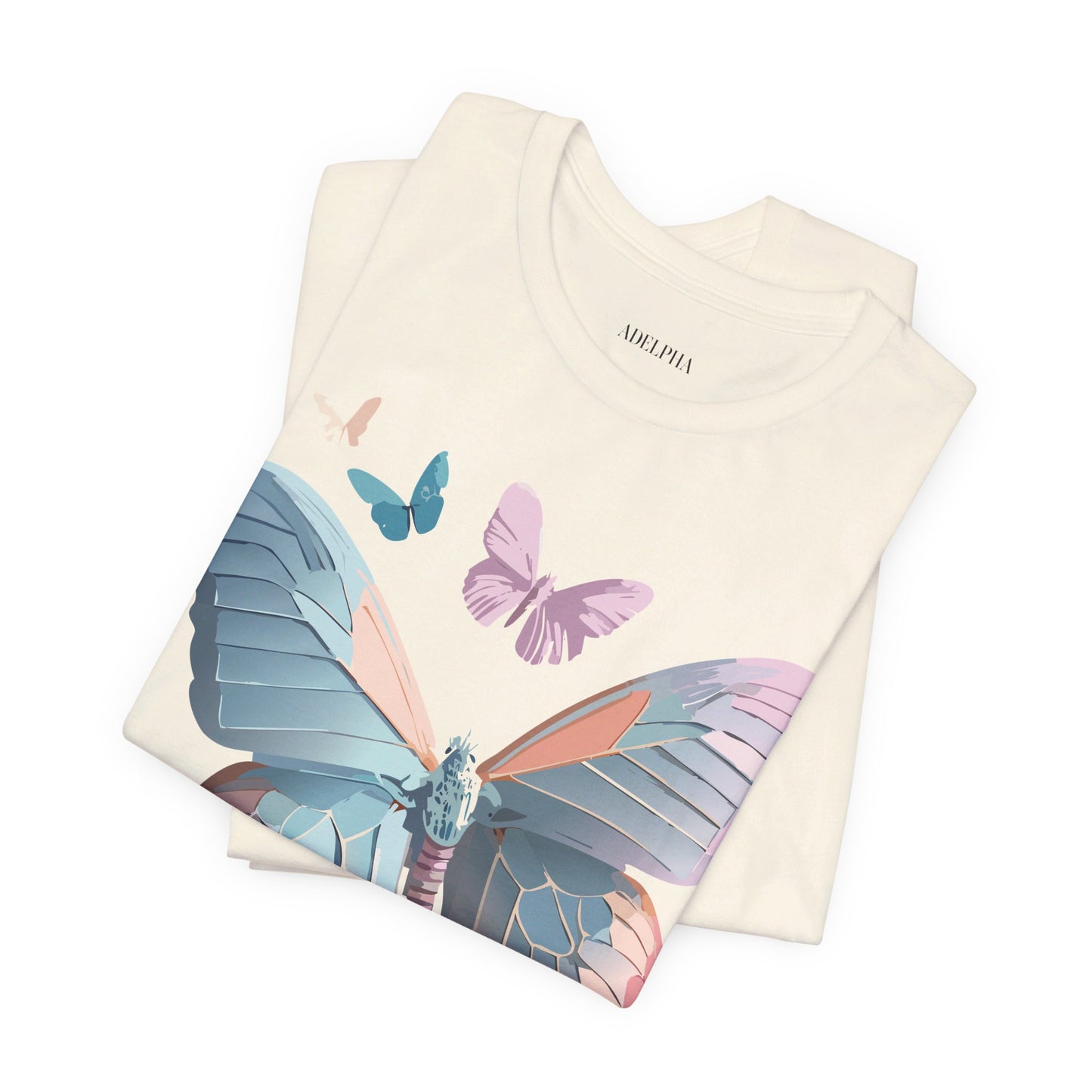 Natural Cotton Tee Shirt with Butterfly