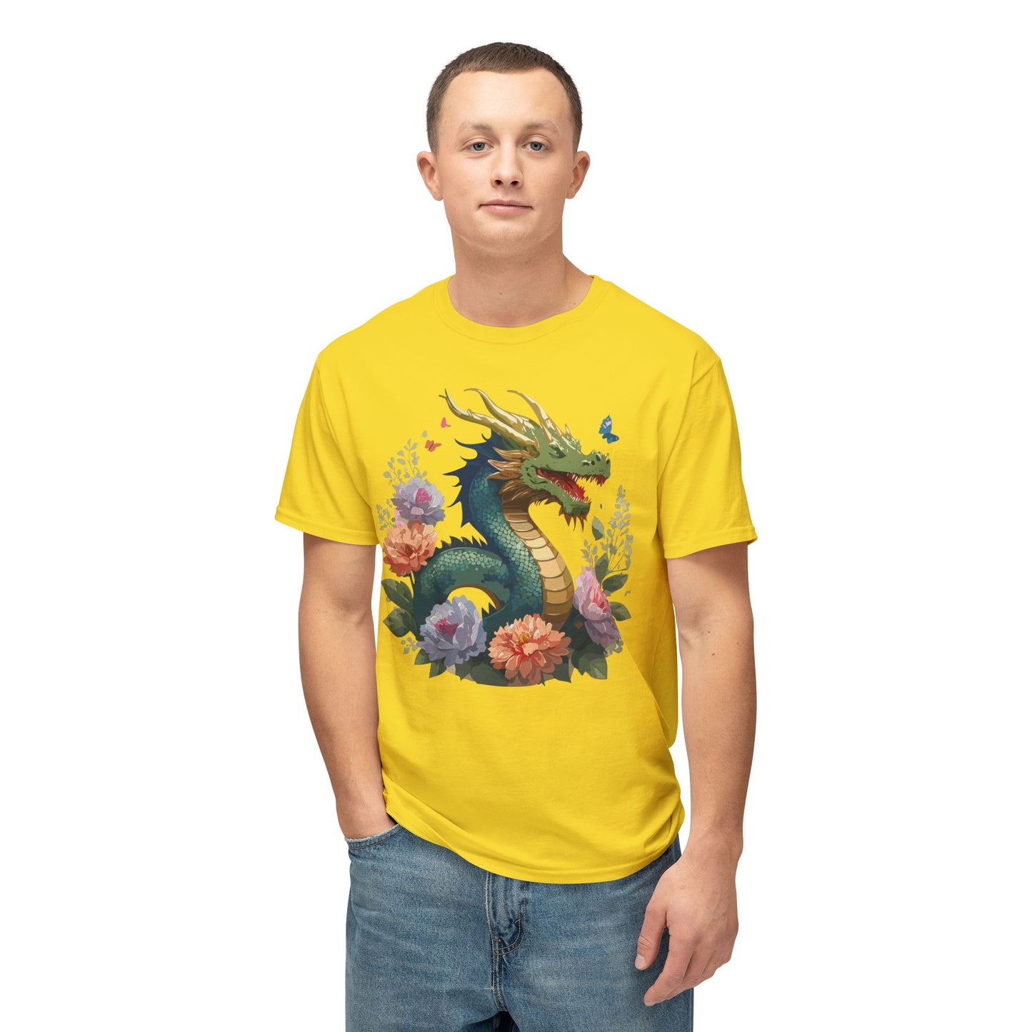 Dragon T-Shirt, Vintage Dragon Tee, Floral Tees, Dragon Art Design Shirt, Tee Shirt with Dragon 1