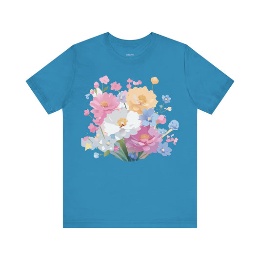 Natural Cotton Tee Shirt with Flowers