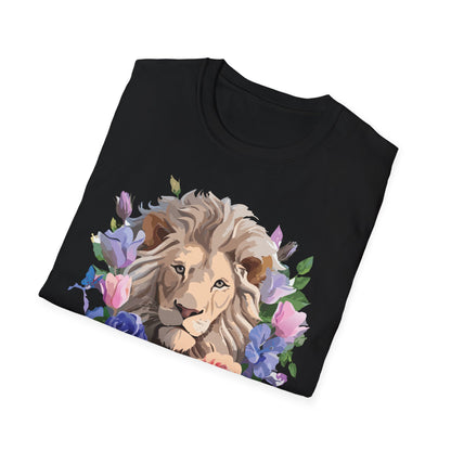 Unisex Floral Lion Tee Shirt Softstyle Gildan 64000 100 Percent Cotton