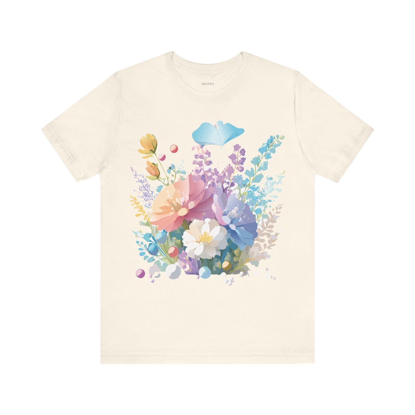 Natural Cotton Tee Shirt with Flowers