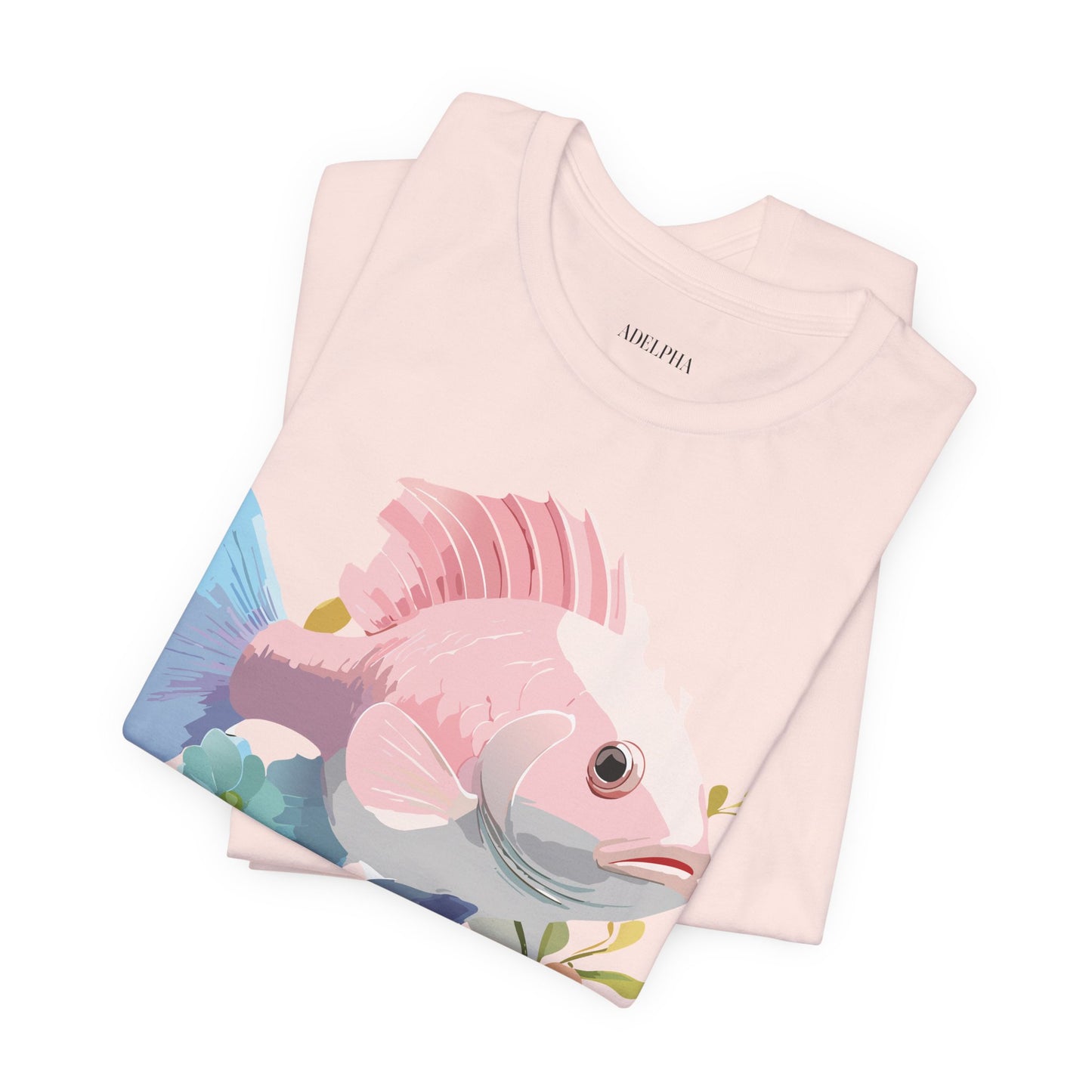 Natural Cotton Tee Shirt with Fish