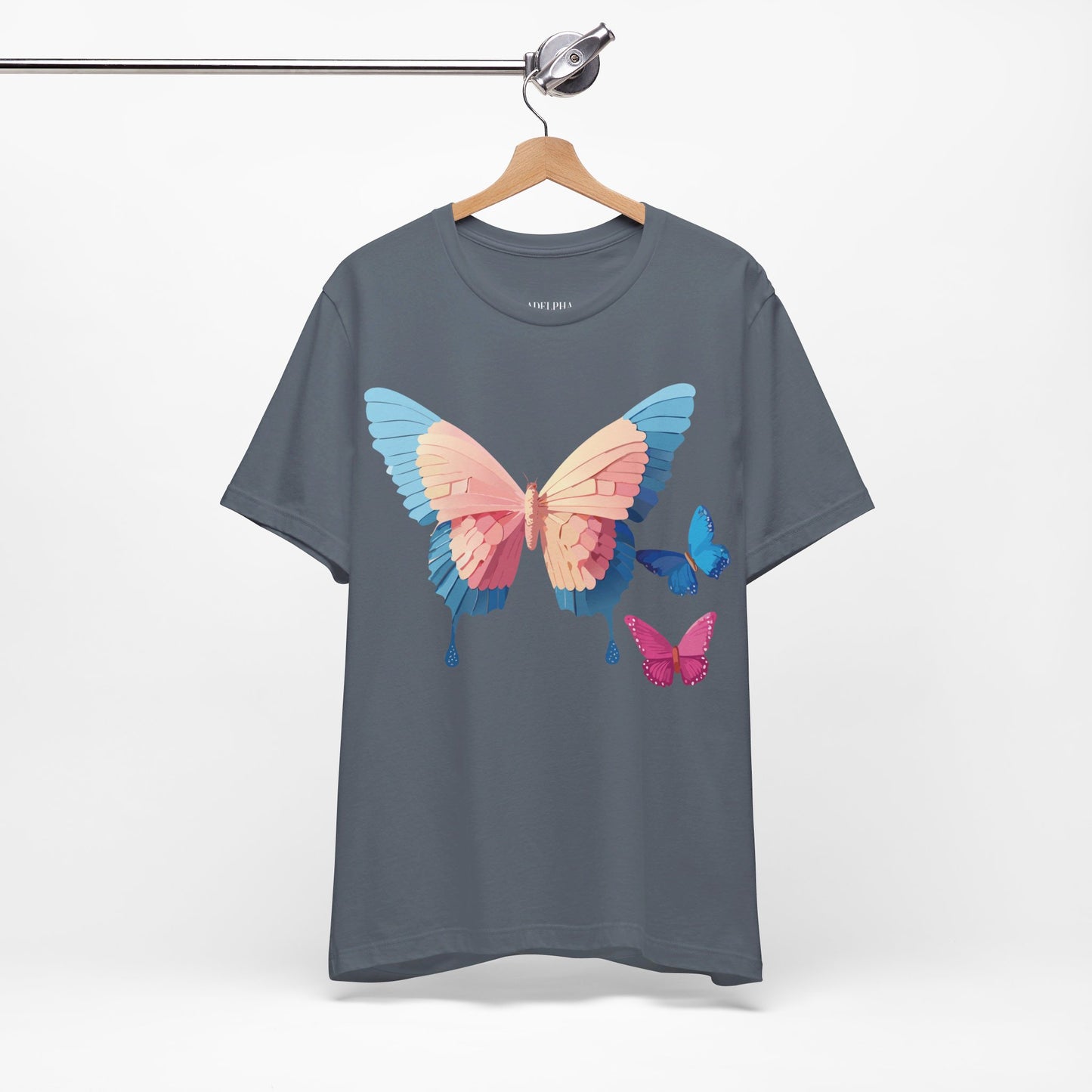 Natural Cotton Tee Shirt with Butterfly