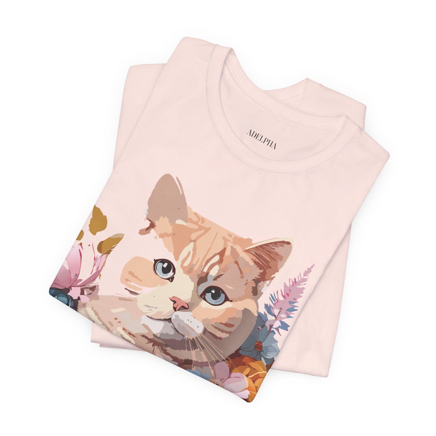 Natural Cotton Tee Shirt with Cat