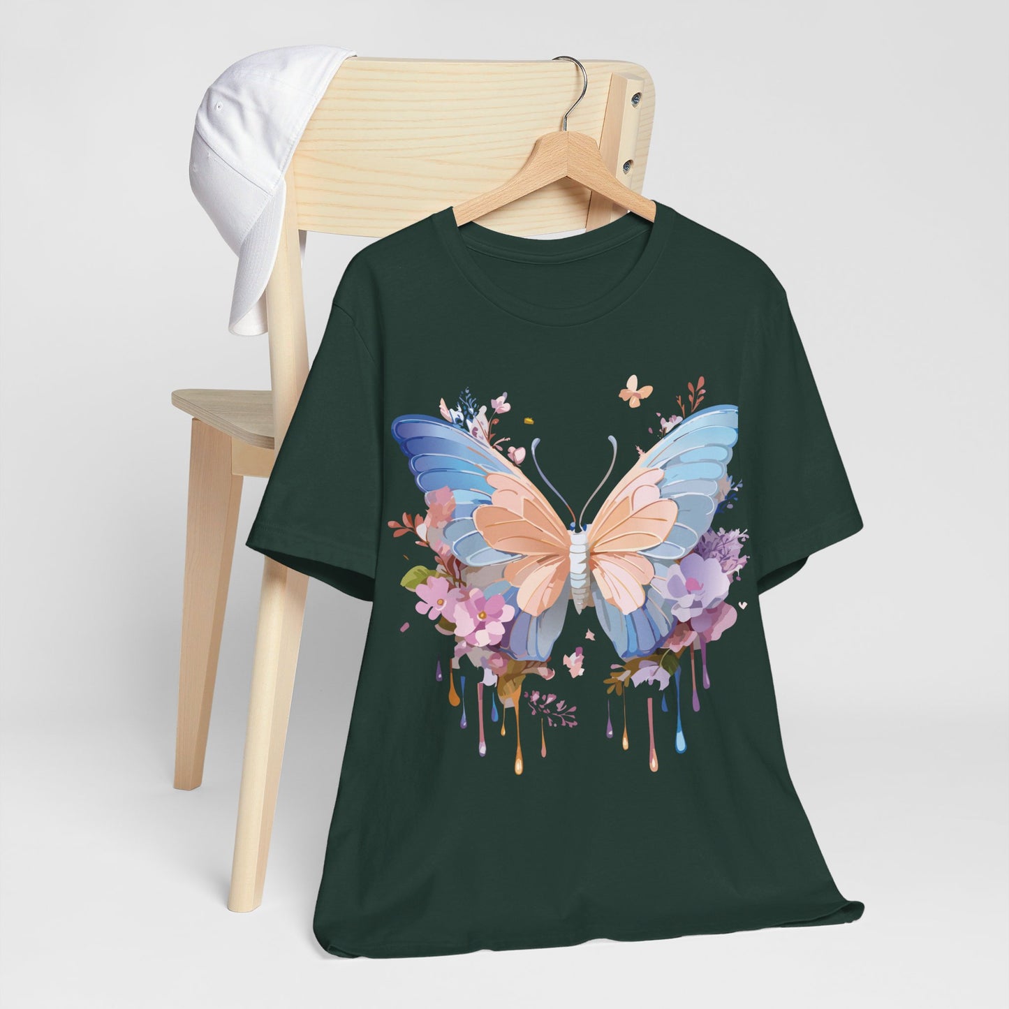 Natural Cotton Tee Shirt with Butterfly