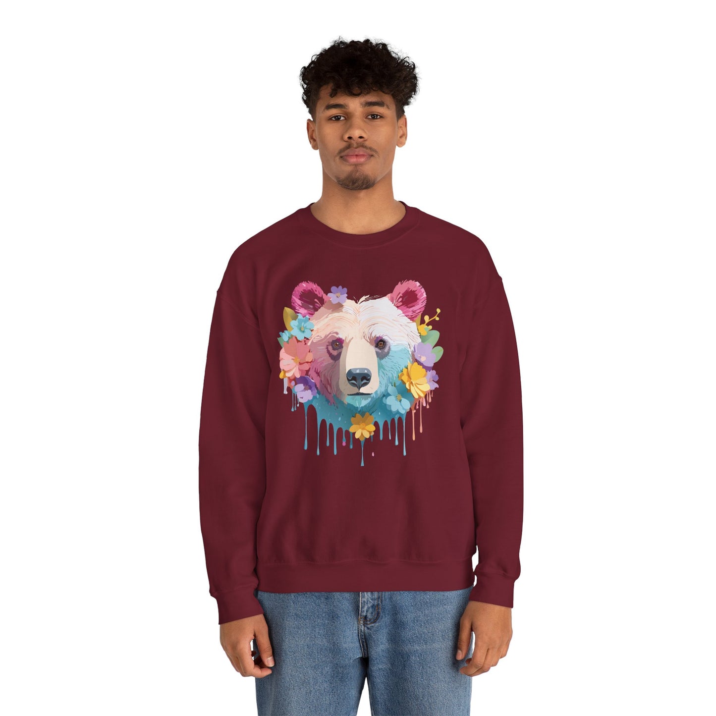 Unisex Floral Bear Sweatshirt, Animals Sweatshirt, Floral Sweatshirt, Art Design Sweatshirt