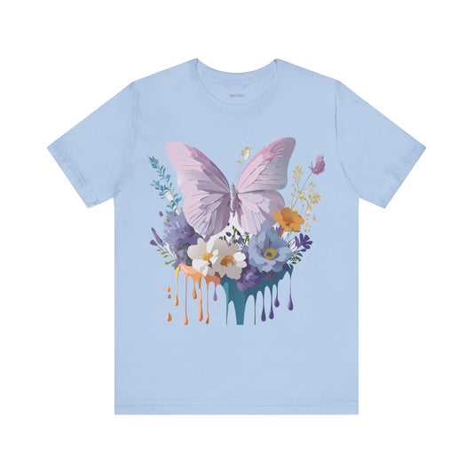 Natural Cotton Tee Shirt with Butterfly