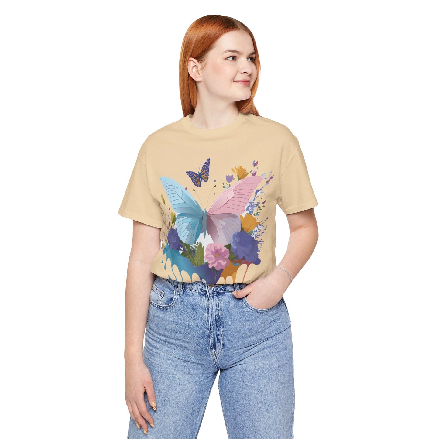 Natural Cotton Tee Shirt with Butterfly