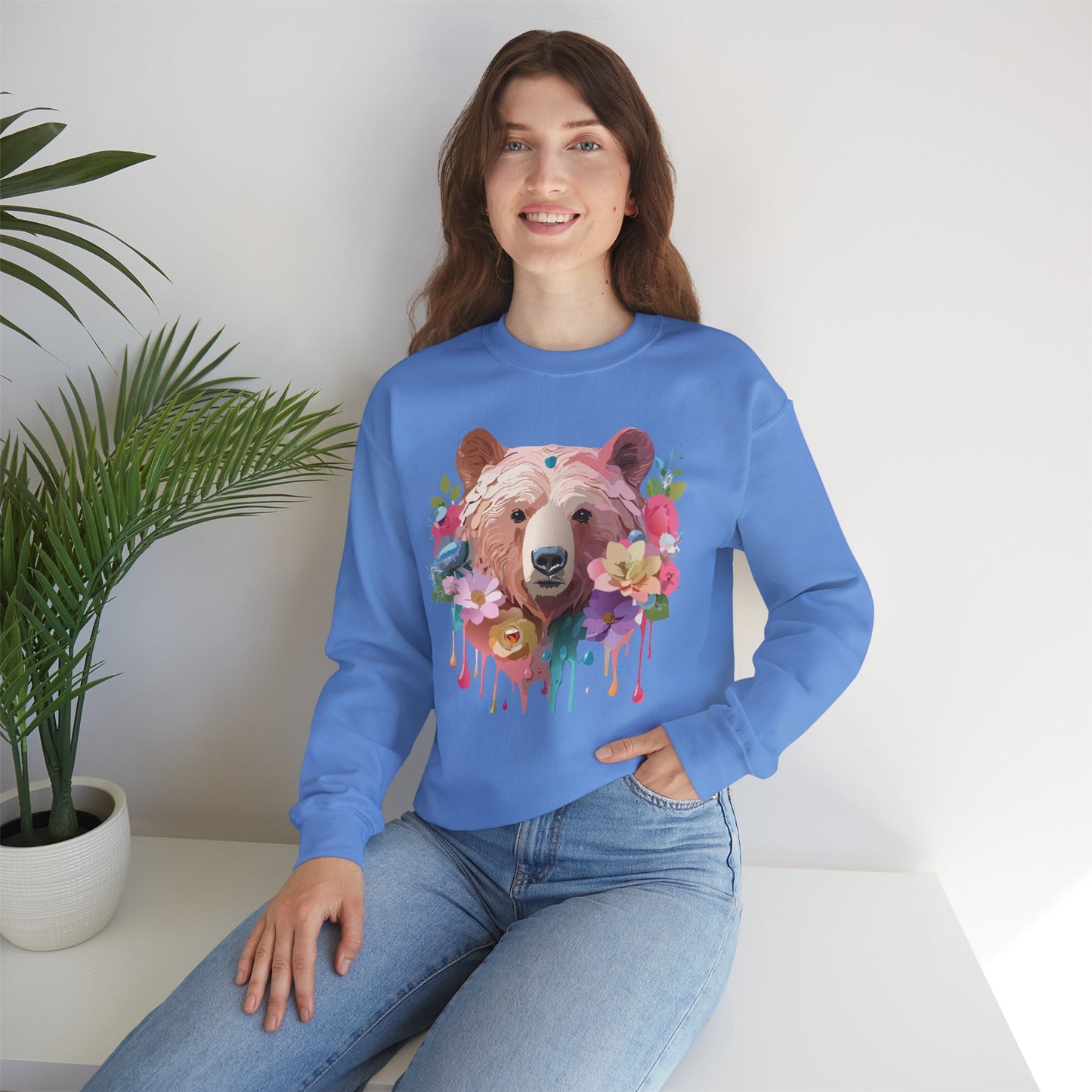 Unisex Floral Bear Sweatshirt, Animals Sweatshirt, Floral Sweatshirt, Art Design Sweatshirt