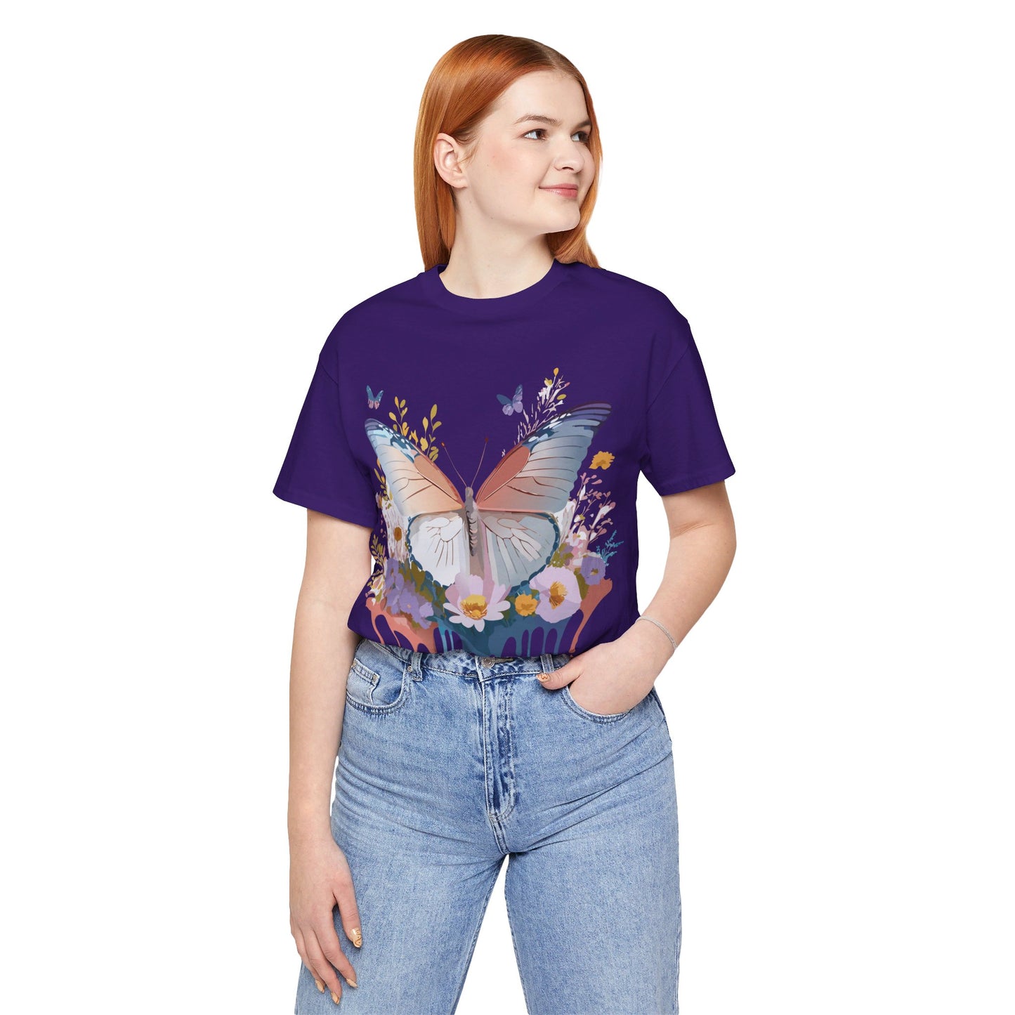 Natural Cotton Tee Shirt with Butterfly