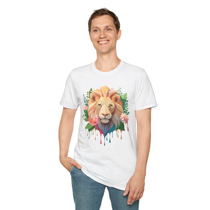 Gildan Unisex Lion Shirt Floral Lion Tee Animal Print Softstyle Tee