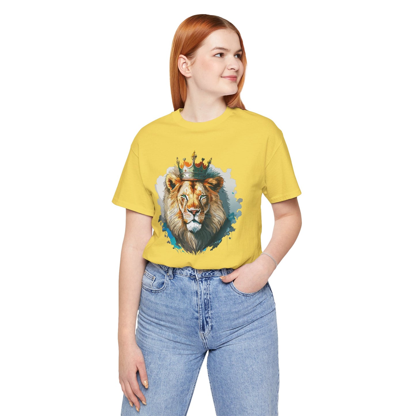 Lion with Crown Tee Unisex Cotton Watercolor King Lion Graphic T-Shirt 2